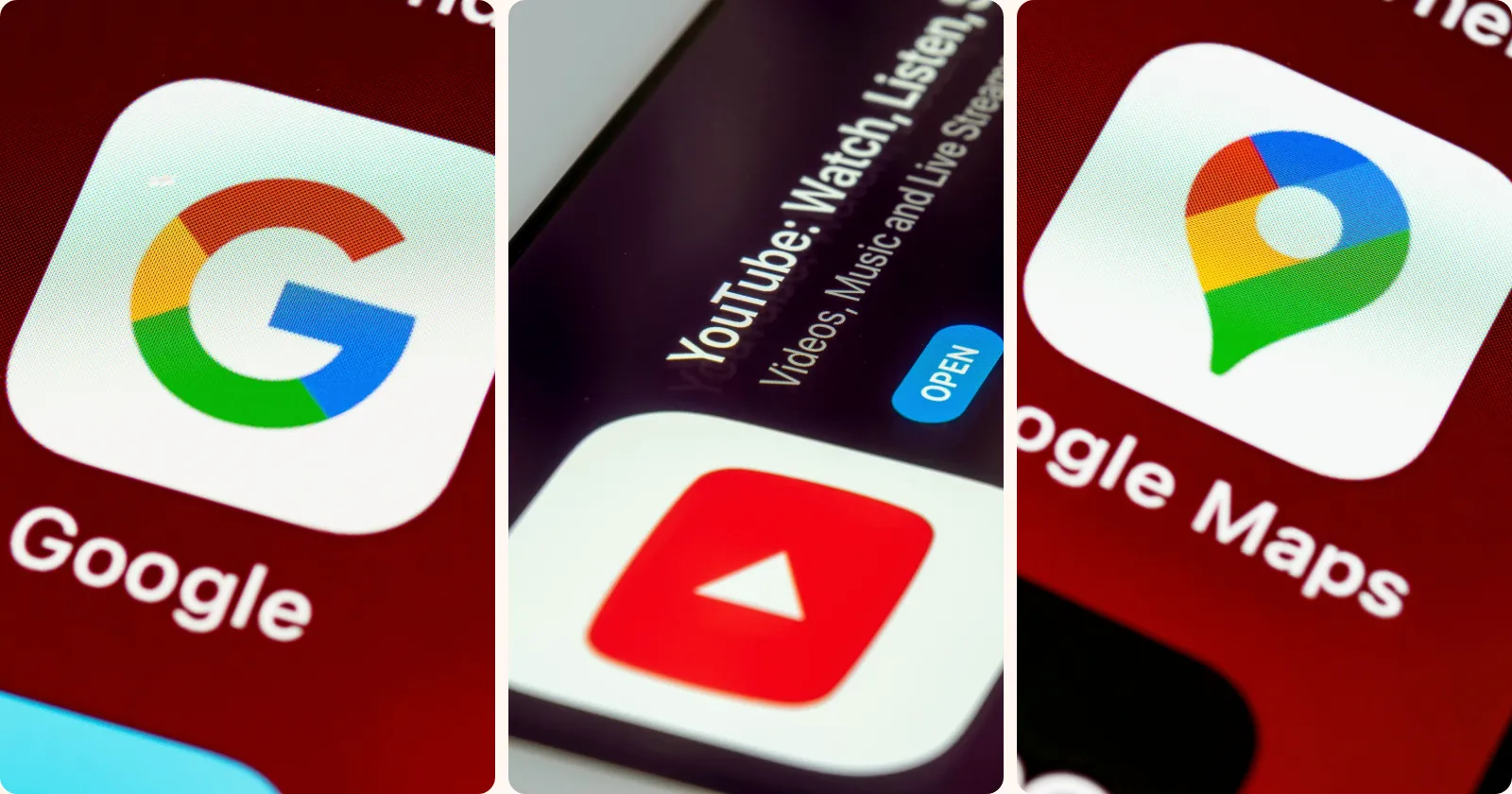 Iconos de Google, YouTube y Google Maps: los canales en los que aparece una campaña de Máximo Rendimiento (Performance Max)